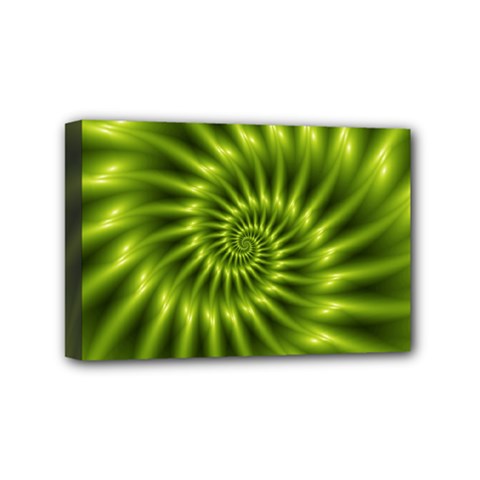 Glossy Lime Green Spiral Fractal  Mini Canvas 6  x 4  (Stretched) from ArtsNow.com