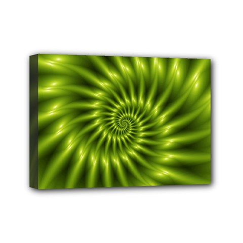 Glossy Lime Green Spiral Fractal  Mini Canvas 7  x 5  (Stretched) from ArtsNow.com