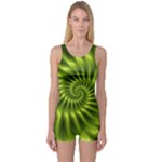 Glossy Lime Green Spiral Fractal  One Piece Boyleg Swimsuit