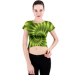 Glossy Lime Green Spiral Fractal  Crew Neck Crop Top