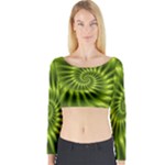 Glossy Lime Green Spiral Fractal  Long Sleeve Crop Top (Tight Fit)