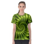 Glossy Lime Green Spiral Fractal  Women s Sport Mesh Tee