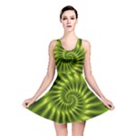 Glossy Lime Green Spiral Fractal  Reversible Skater Dress