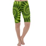 Glossy Lime Green Spiral Fractal  Cropped Leggings 