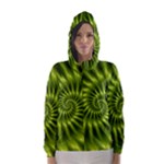 Glossy Lime Green Spiral Fractal  Hooded Wind Breaker (Women)