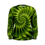 Glossy Lime Green Spiral Fractal  Women s Sweatshirt