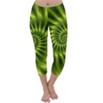 Glossy Lime Green Spiral Fractal  Capri Winter Leggings 