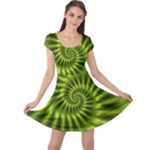 Glossy Lime Green Spiral Fractal  Cap Sleeve Dress