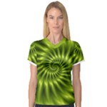 Glossy Lime Green Spiral Fractal  Women s V-Neck Sport Mesh Tee