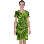 Glossy Lime Green Spiral Fractal  Short Sleeve Nightdress