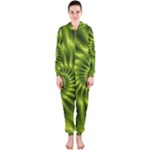 Glossy Lime Green Spiral Fractal  Hooded Jumpsuit (Ladies)