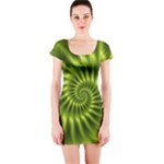 Glossy Lime Green Spiral Fractal  Short Sleeve Bodycon Dress