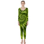 Glossy Lime Green Spiral Fractal  Long Sleeve Catsuit