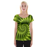 Glossy Lime Green Spiral Fractal  Women s Cap Sleeve Top