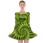 Glossy Lime Green Spiral Fractal  Long Sleeve Skater Dress