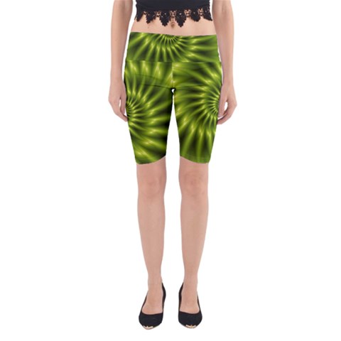 Glossy Lime Green Spiral Fractal  Yoga Cropped Leggings from ArtsNow.com