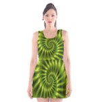 Glossy Lime Green Spiral Fractal  Scoop Neck Skater Dress