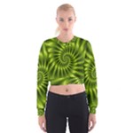 Glossy Lime Green Spiral Fractal  Women s Cropped Sweatshirt