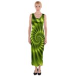 Glossy Lime Green Spiral Fractal  Fitted Maxi Dress