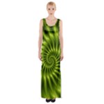 Glossy Lime Green Spiral Fractal  Maxi Thigh Split Dress