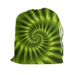 Glossy Lime Green Spiral Fractal  Drawstring Pouch (XXL)