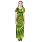 Glossy Lime Green Spiral Fractal  Short Sleeve Maxi Dress