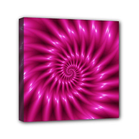 Glossy Hot Pink Fractal Spiral Mini Canvas 6  x 6  (Stretched) from ArtsNow.com