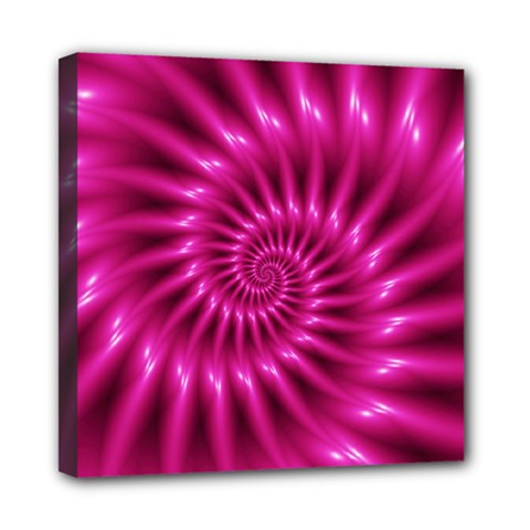 Glossy Hot Pink Fractal Spiral Mini Canvas 8  x 8  (Stretched) from ArtsNow.com