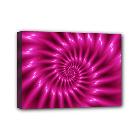 Glossy Hot Pink Fractal Spiral Mini Canvas 7  x 5  (Stretched) from ArtsNow.com