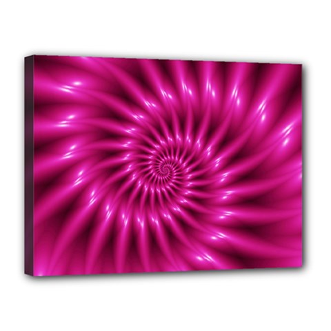 Glossy Hot Pink Fractal Spiral Canvas 16  x 12  (Stretched) from ArtsNow.com