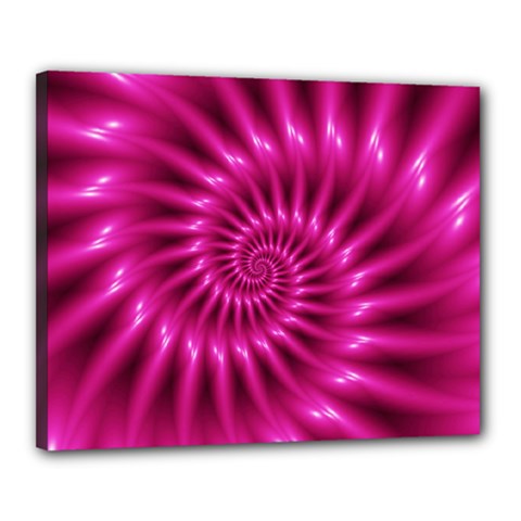 Glossy Hot Pink Fractal Spiral Canvas 20  x 16  (Stretched) from ArtsNow.com