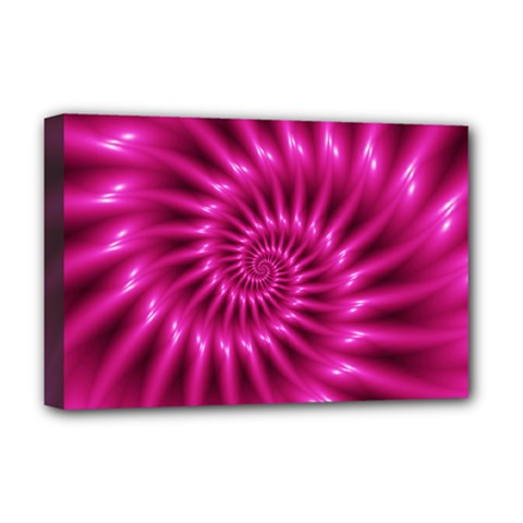 Glossy Hot Pink Fractal Spiral Deluxe Canvas 18  x 12  (Stretched) from ArtsNow.com