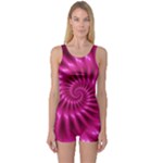 Glossy Hot Pink Fractal Spiral One Piece Boyleg Swimsuit