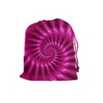 Glossy Hot Pink Fractal Spiral Drawstring Pouch (Large)