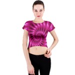 Glossy Hot Pink Fractal Spiral Crew Neck Crop Top