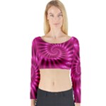 Glossy Hot Pink Fractal Spiral Long Sleeve Crop Top (Tight Fit)