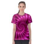 Glossy Hot Pink Fractal Spiral Women s Sport Mesh Tee