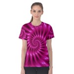 Glossy Hot Pink Fractal Spiral Women s Cotton Tee