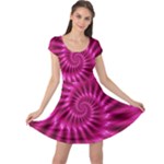 Glossy Hot Pink Fractal Spiral Cap Sleeve Dress