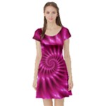 Glossy Hot Pink Fractal Spiral Short Sleeve Skater Dress