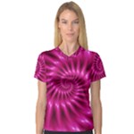 Glossy Hot Pink Fractal Spiral Women s V-Neck Sport Mesh Tee