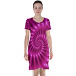 Glossy Hot Pink Fractal Spiral Short Sleeve Nightdress