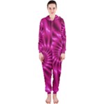 Glossy Hot Pink Fractal Spiral Hooded Jumpsuit (Ladies)