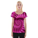 Glossy Hot Pink Fractal Spiral Women s Cap Sleeve Top