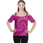 Glossy Hot Pink Fractal Spiral Women s Cutout Shoulder Tee