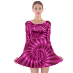 Glossy Hot Pink Fractal Spiral Long Sleeve Skater Dress