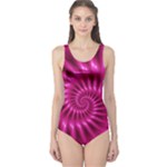 Glossy Hot Pink Fractal Spiral One Piece Swimsuit