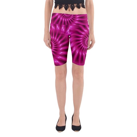 Glossy Hot Pink Fractal Spiral Yoga Cropped Leggings from ArtsNow.com