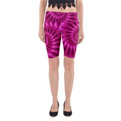 Glossy Hot Pink Fractal Spiral Yoga Cropped Leggings from ArtsNow.com