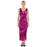 Glossy Hot Pink Fractal Spiral Fitted Maxi Dress